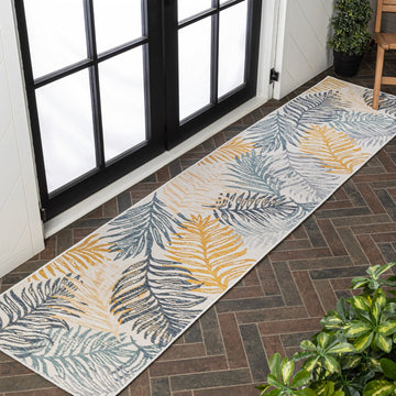 Calypso Coastal Casual Palm Frond Reversible Machine-Washable Indoor/Outdoor Area Rug